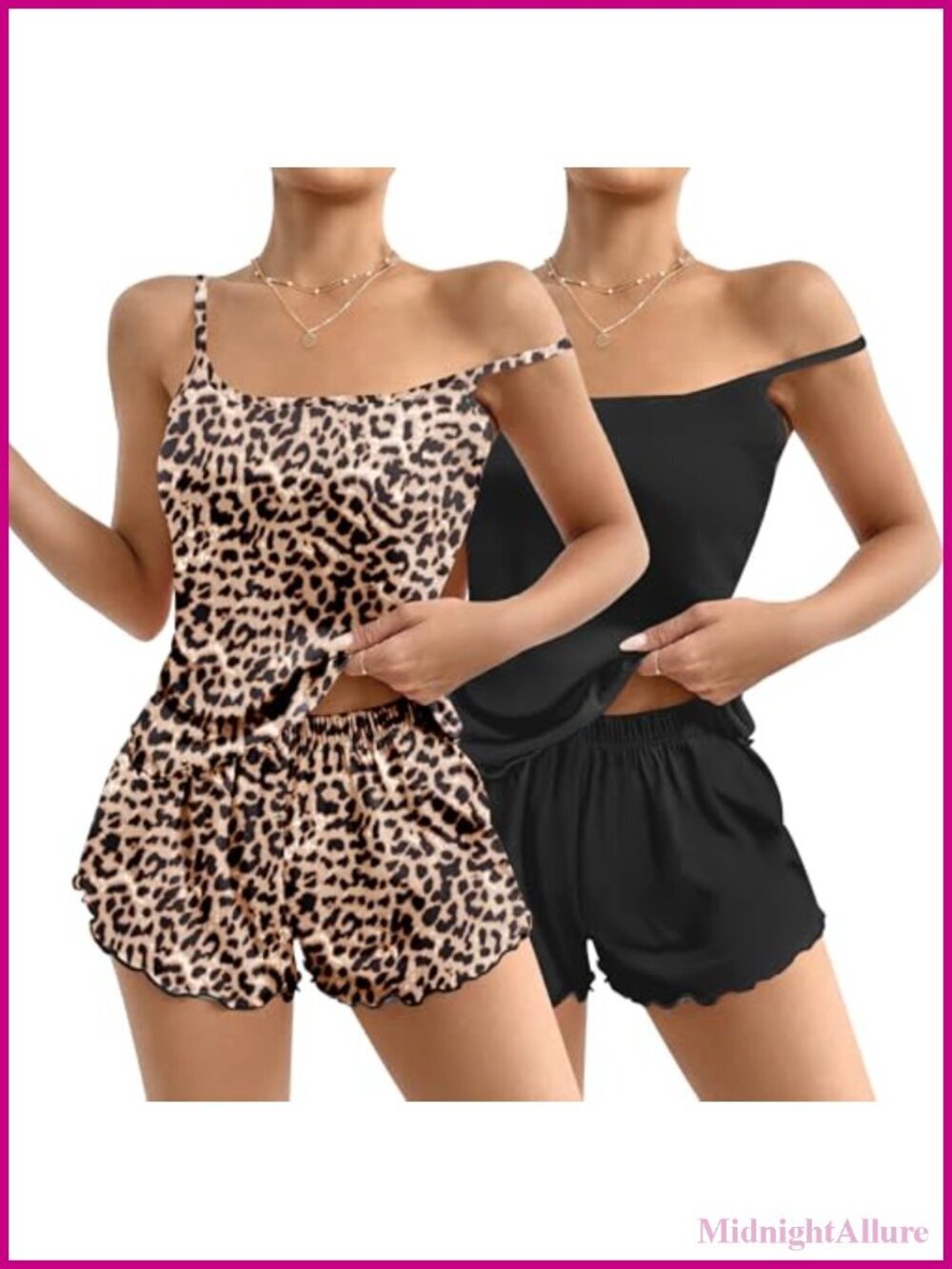 2 Pack Cami Pajama Sets Tank Top and Shorts Lounge Set Sleeveless Sleepwear